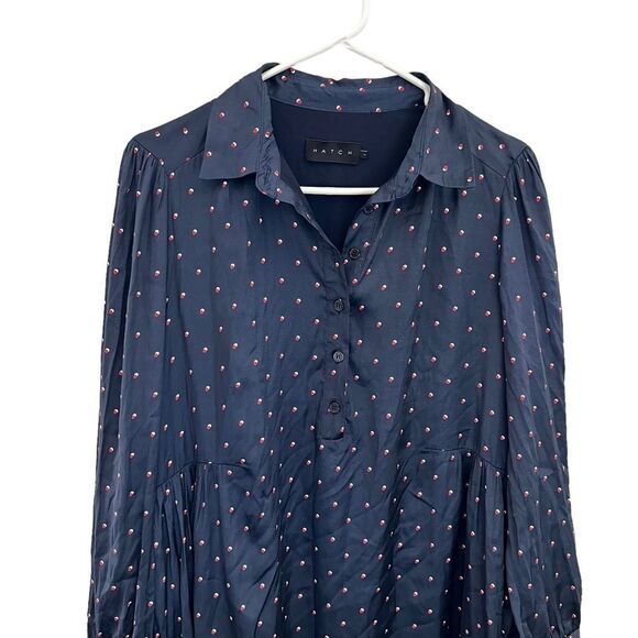 HATCH Satin Long Sleeve Polka Dot Navy Blue Maternity Shirt Dress Sz Small - Picture 3 of 11